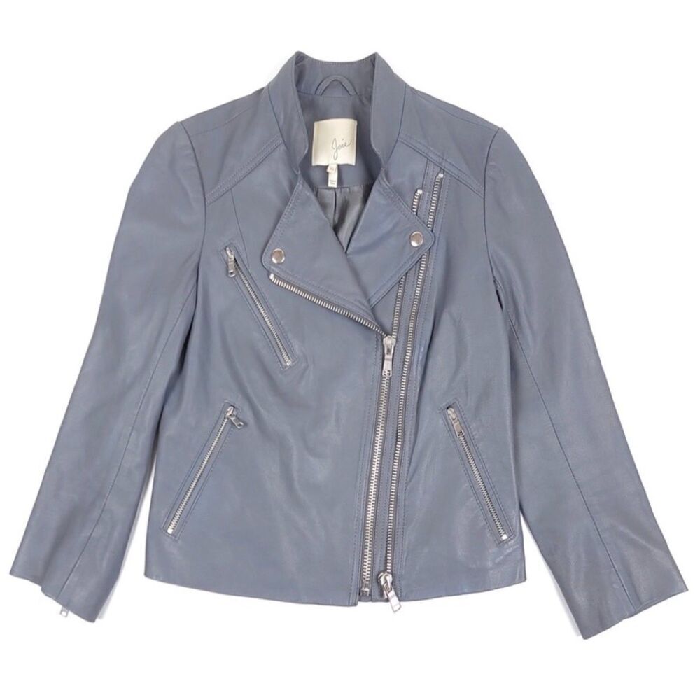 JOIE Casella Lamb Leather Biker Crop Jacket Steel Gray Zip Quiet Luxury Moto XS